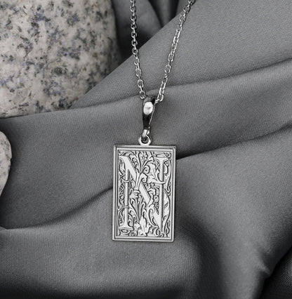 Gothic Letter N Necklace: Botanical Monogram Pendant