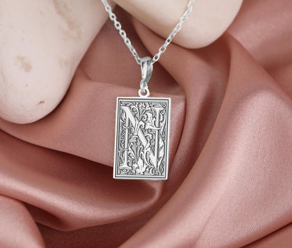 Gothic Letter N Necklace: Botanical Monogram Pendant