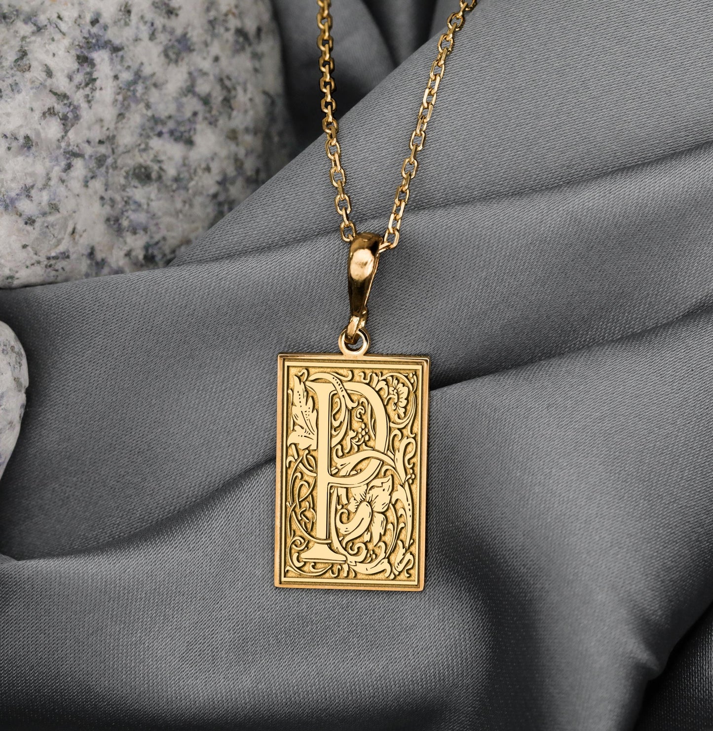 Gothic Letter P Necklace: Floral Monogram Initial Pendant