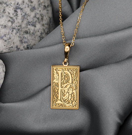 Gothic Letter P Necklace: Floral Monogram Initial Pendant