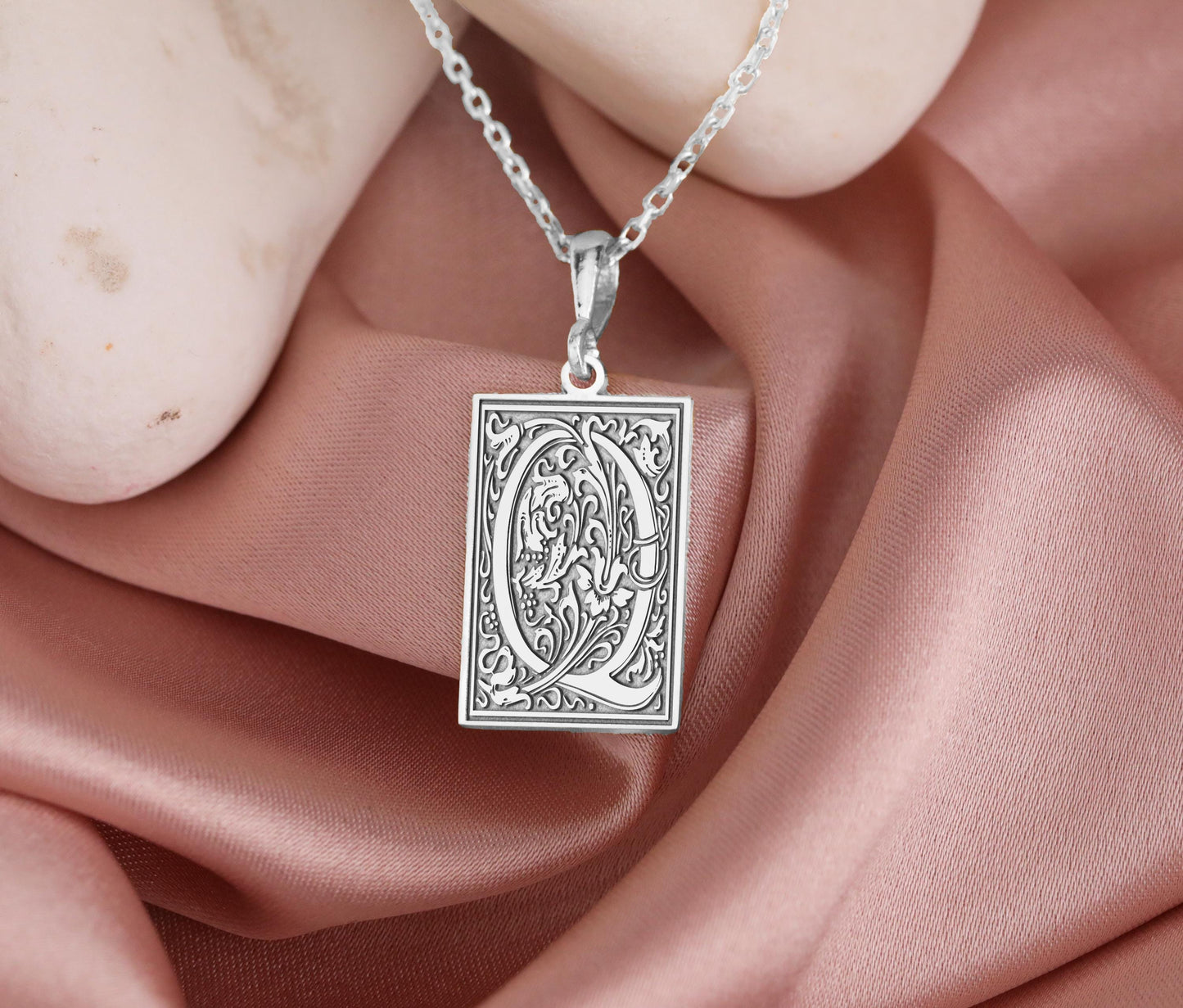 Botanical Letter Q Necklace: Gothic Monogram Pendant