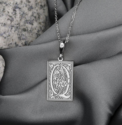 Botanical Letter Q Necklace: Gothic Monogram Pendant