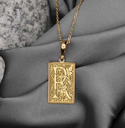 Gothic Letter R Necklace: Botanical Monogram Pendant
