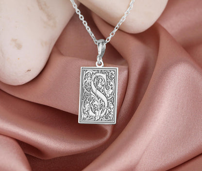 Gothic Letter S Necklace: Sterling Silver Serpent Initial Pendant