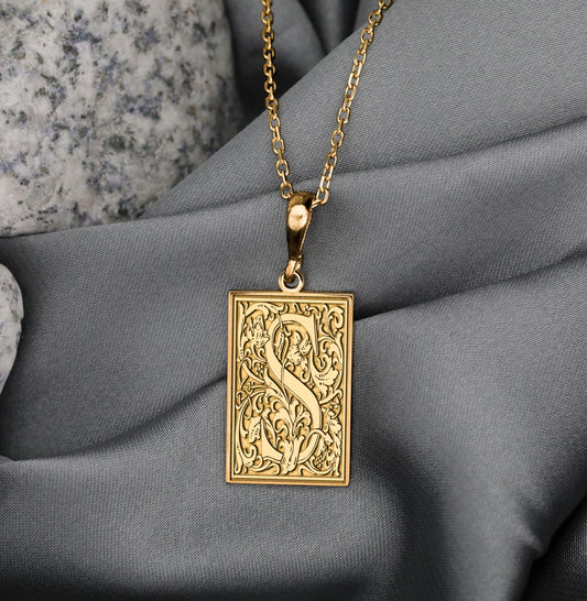 Gothic Letter S Necklace: Sterling Silver Serpent Initial Pendant