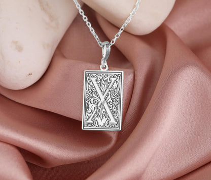 Botanical Letter X Necklace: Gothic Onramental Pendant