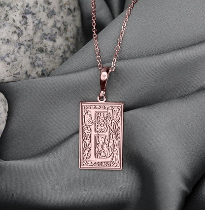 Gothic Floral Letter E Necklace: Initial Pendant, Language Charm