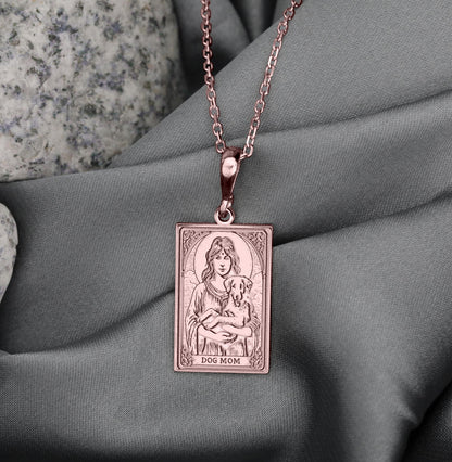 Dog Mom Tarot Card Necklace: 14K Gold, Sterling Silver, Guardian of Loyalty