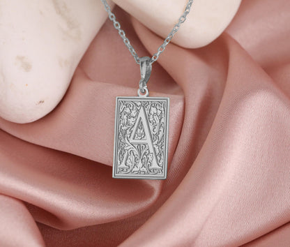 Ornamental Letter A Necklace, Alphabet Pendant, Gothic Botanical Initial Charm, Numerology & Filigree Monogram Jewelry