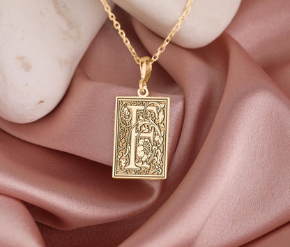 Gothic Letter F Necklace: Botanical Monogram Pendant