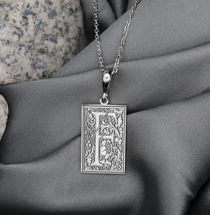 Gothic Letter F Necklace: Botanical Monogram Pendant