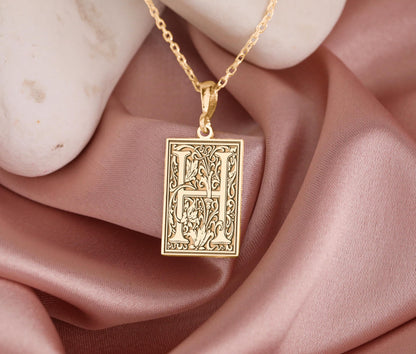Ornamental Letter H Necklace: Gothic Initial Monogram Pendant