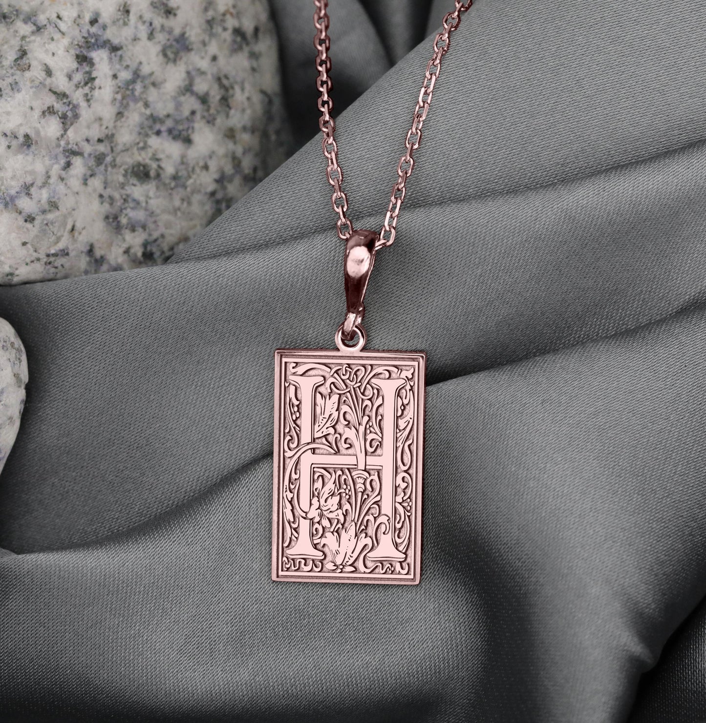 Ornamental Letter H Necklace: Gothic Initial Monogram Pendant