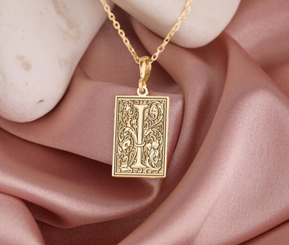 Botanical Letter Necklace: Gothic Initial Pendant
