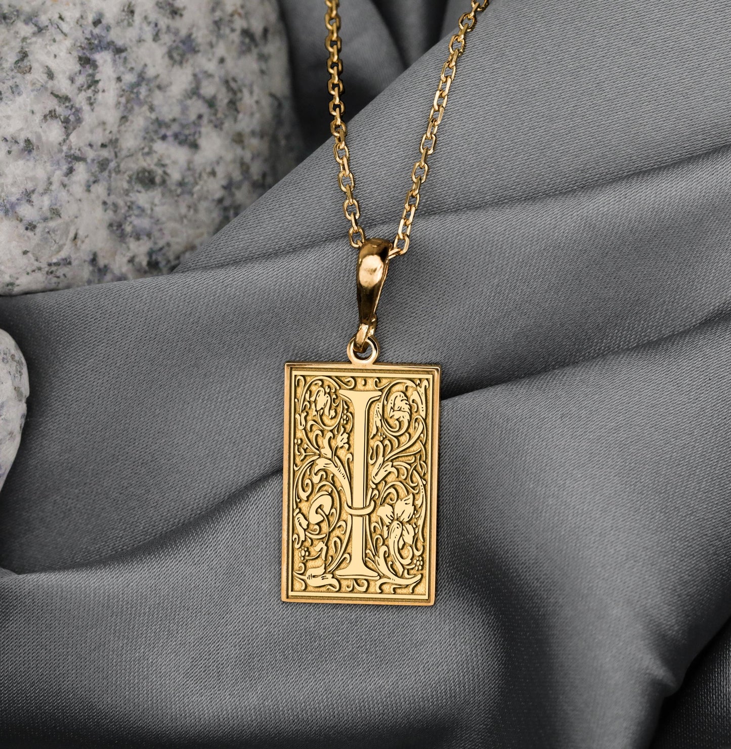 Botanical Letter Necklace: Gothic Initial Pendant
