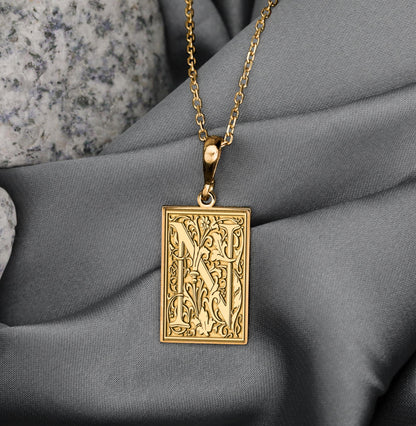 Gothic Letter N Necklace: Botanical Monogram Pendant