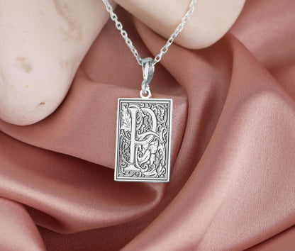 Gothic Letter P Necklace: Floral Monogram Initial Pendant
