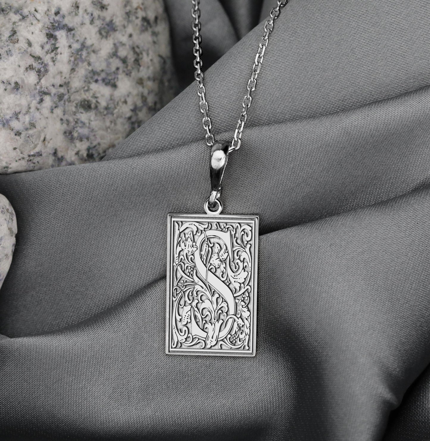 Gothic Letter S Necklace: Sterling Silver Serpent Initial Pendant
