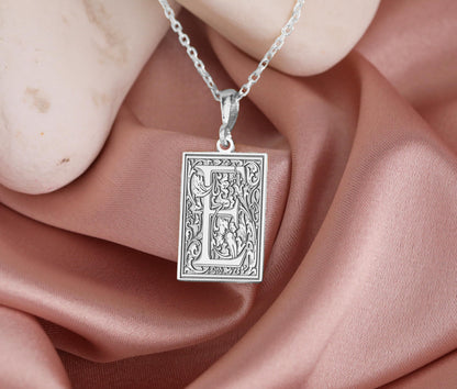 Gothic Floral Letter E Necklace: Initial Pendant, Language Charm