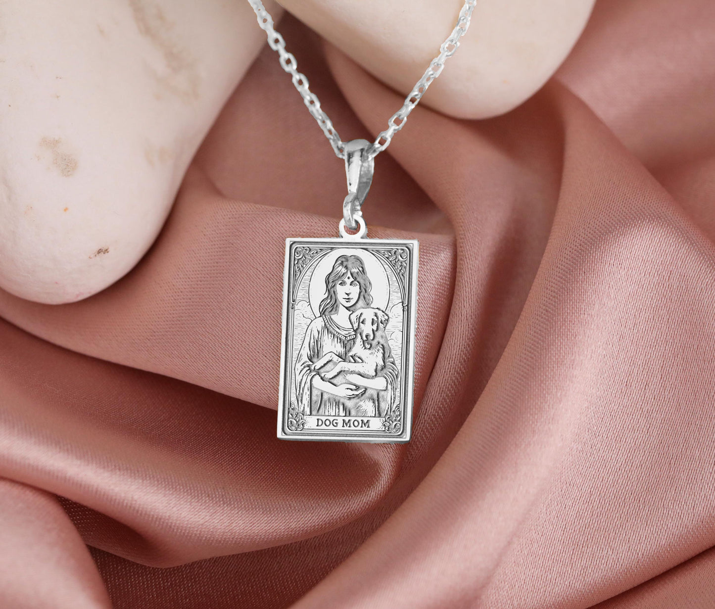 Dog Mom Tarot Card Necklace: 14K Gold, Sterling Silver, Guardian of Loyalty