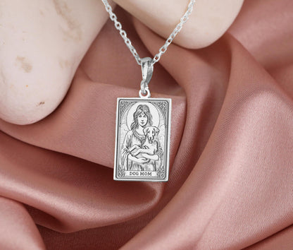 Dog Mom Tarot Card Necklace: 14K Gold, Sterling Silver, Guardian of Loyalty