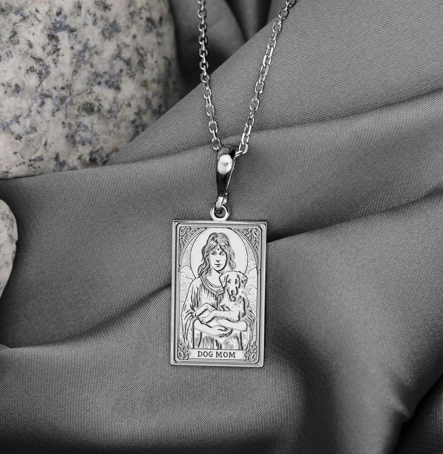 Dog Mom Tarot Card Necklace: 14K Gold, Sterling Silver, Guardian of Loyalty