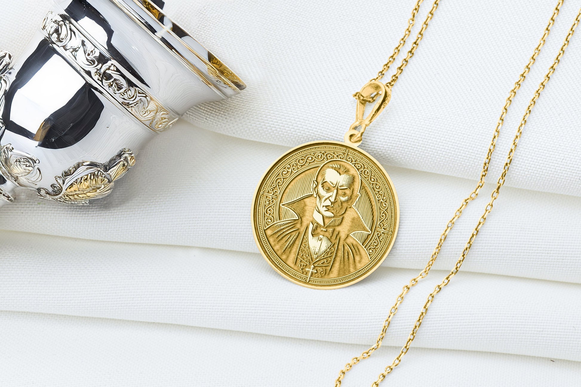 Dracula Medallion Necklace: Gothic Vampire Pendant, Bloodlust Charm