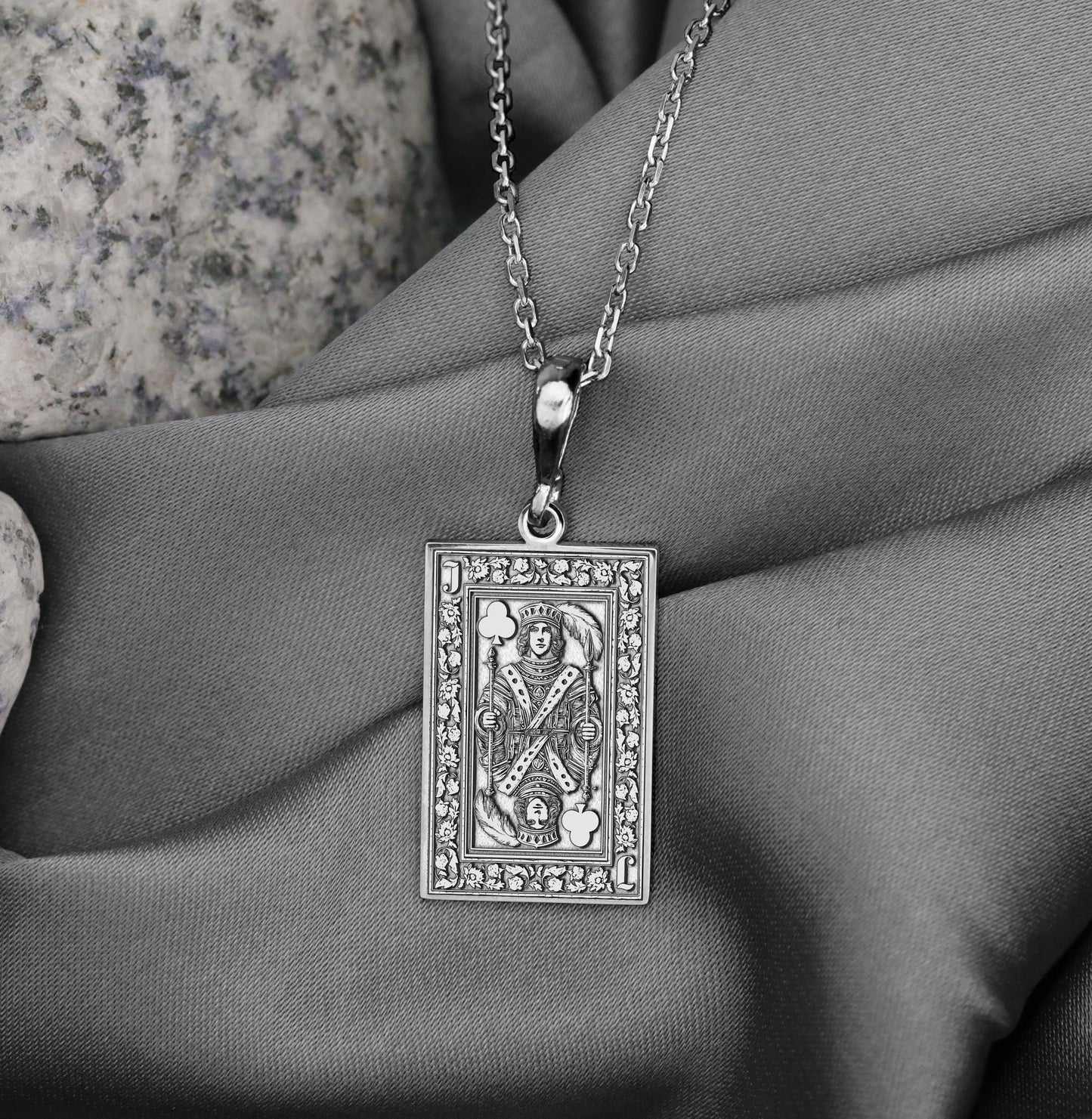 Jack of Clubs Sterling Silver Necklace: Playing Card Talisman