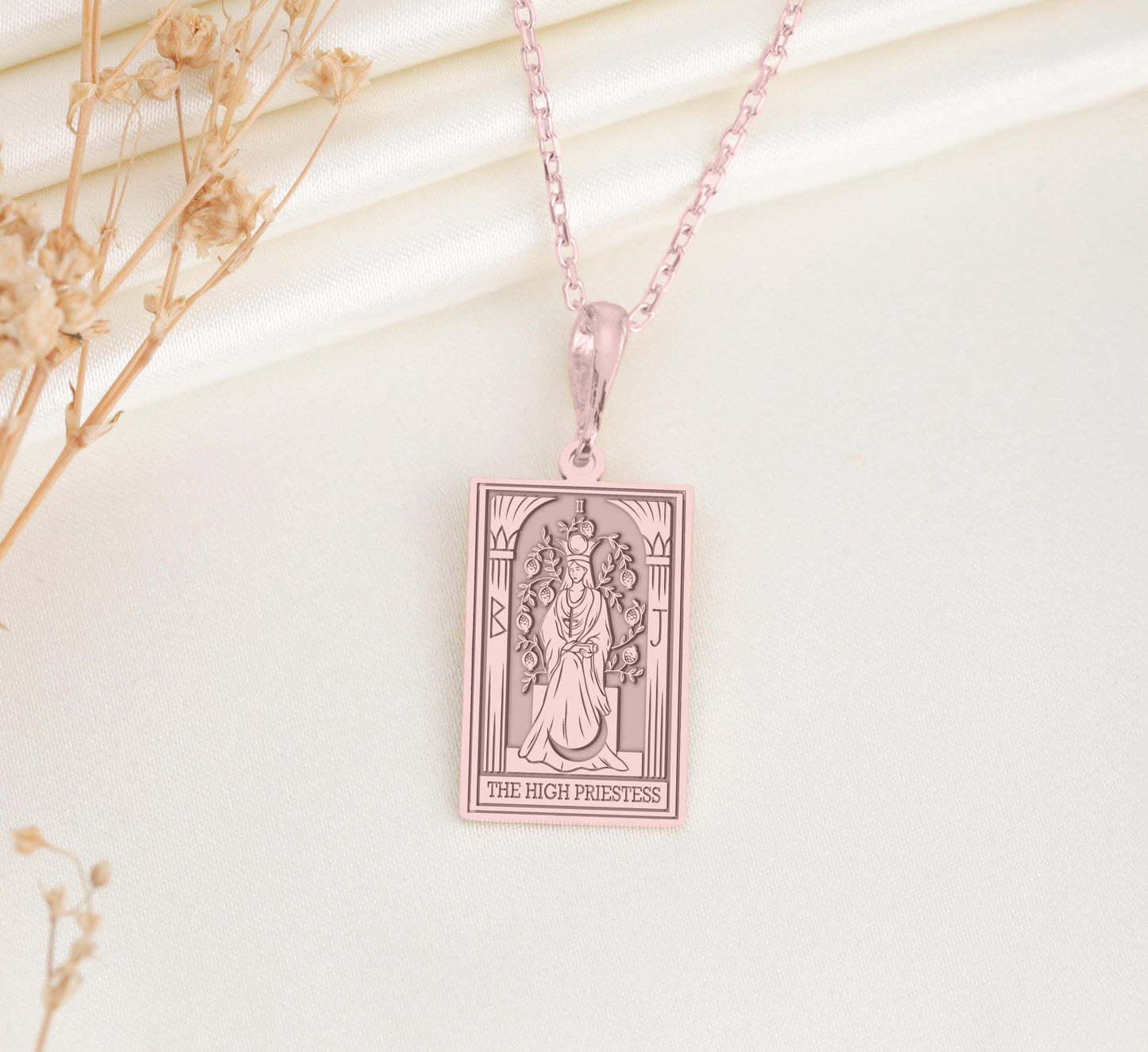 High Priestess Tarot Card Necklace: Sterling Silver, Gold, Divine Feminine Jewelry