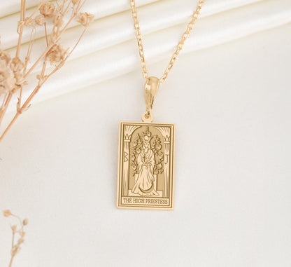 High Priestess Tarot Card Necklace: Sterling Silver, Gold, Divine Feminine Jewelry