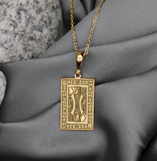 King of Diamonds Necklace: 14K Gold or Sterling Silver Playing Card Pendant