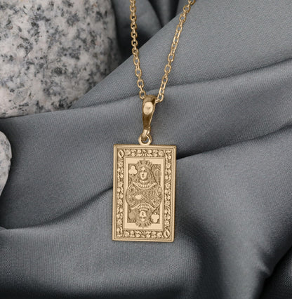 Queen of Clubs Tarot Card Pendant Necklace