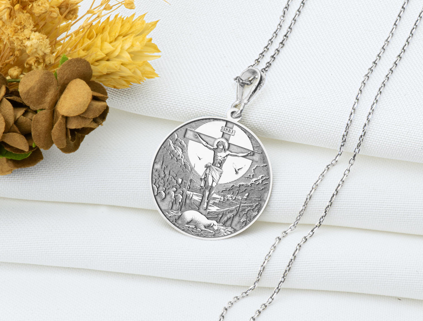 Crucifixion of Jesus Pendant: INRI Necklace, Lamb of God Amulet, Faith Symbol Charm