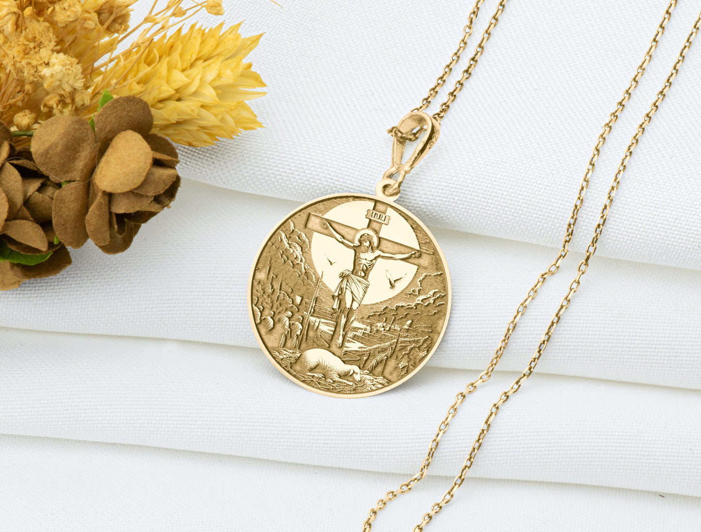 Crucifixion of Jesus Pendant: INRI Necklace, Lamb of God Amulet, Faith Symbol Charm