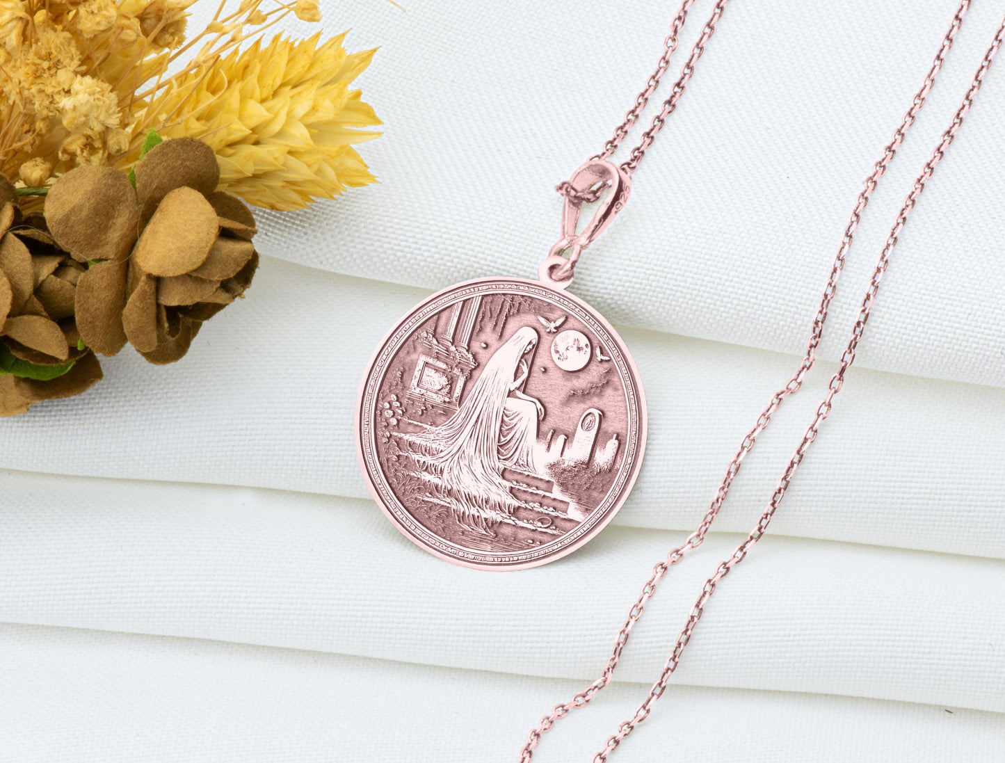 White Lady Pendant: Medieval Ghost Necklace, Tragic Beauty Charm