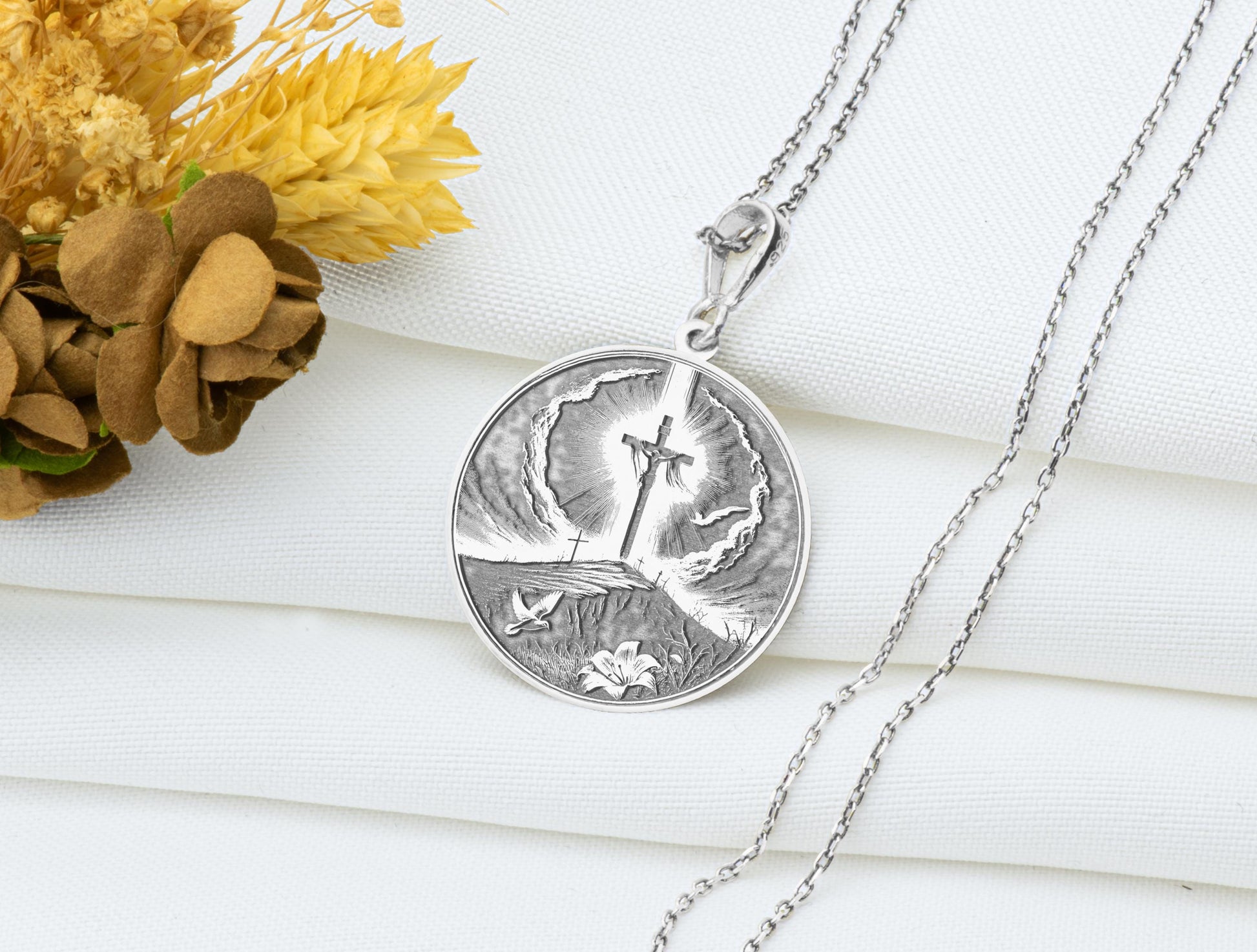 Sterling Silver Jesus on the Cross Necklace: Christian Crucifix Pendant