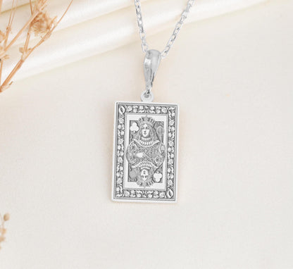 Queen of Clubs Tarot Card Pendant Necklace