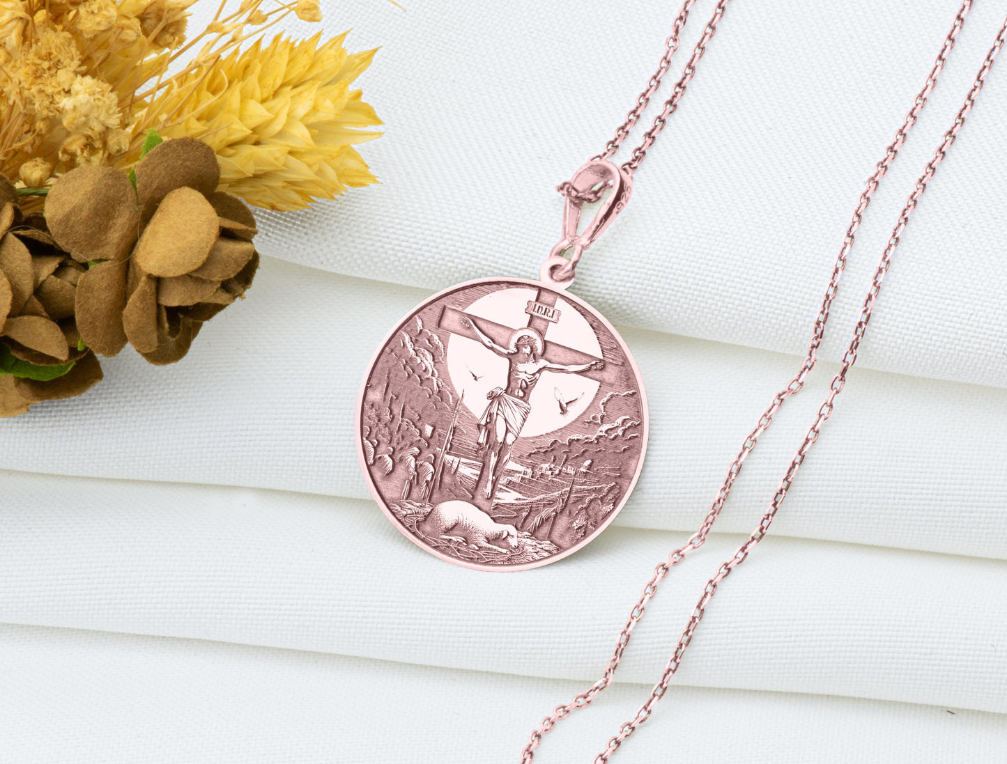 Crucifixion of Jesus Pendant: INRI Necklace, Lamb of God Amulet, Faith Symbol Charm