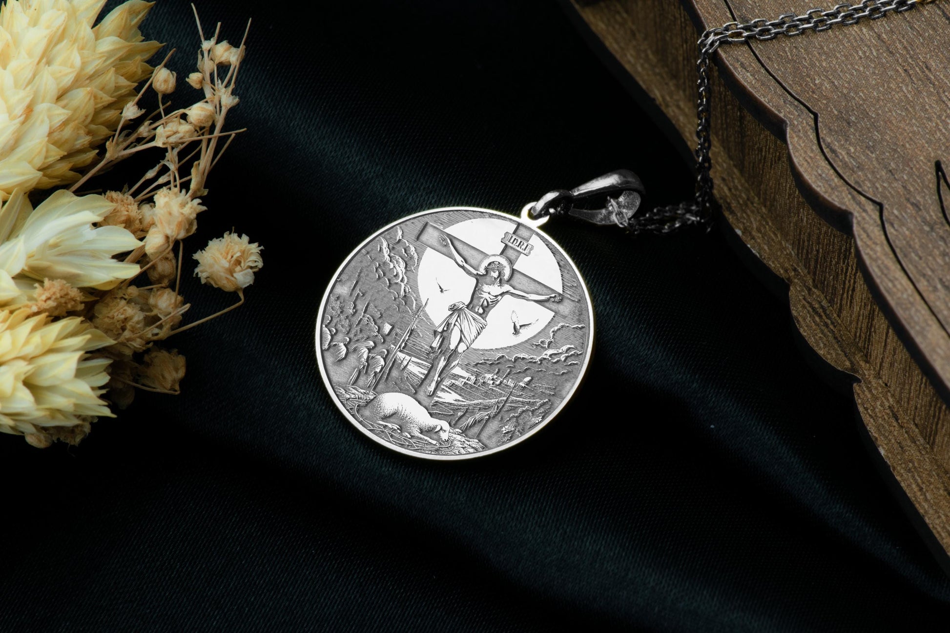 Crucifixion of Jesus Pendant: INRI Necklace, Lamb of God Amulet, Faith Symbol Charm