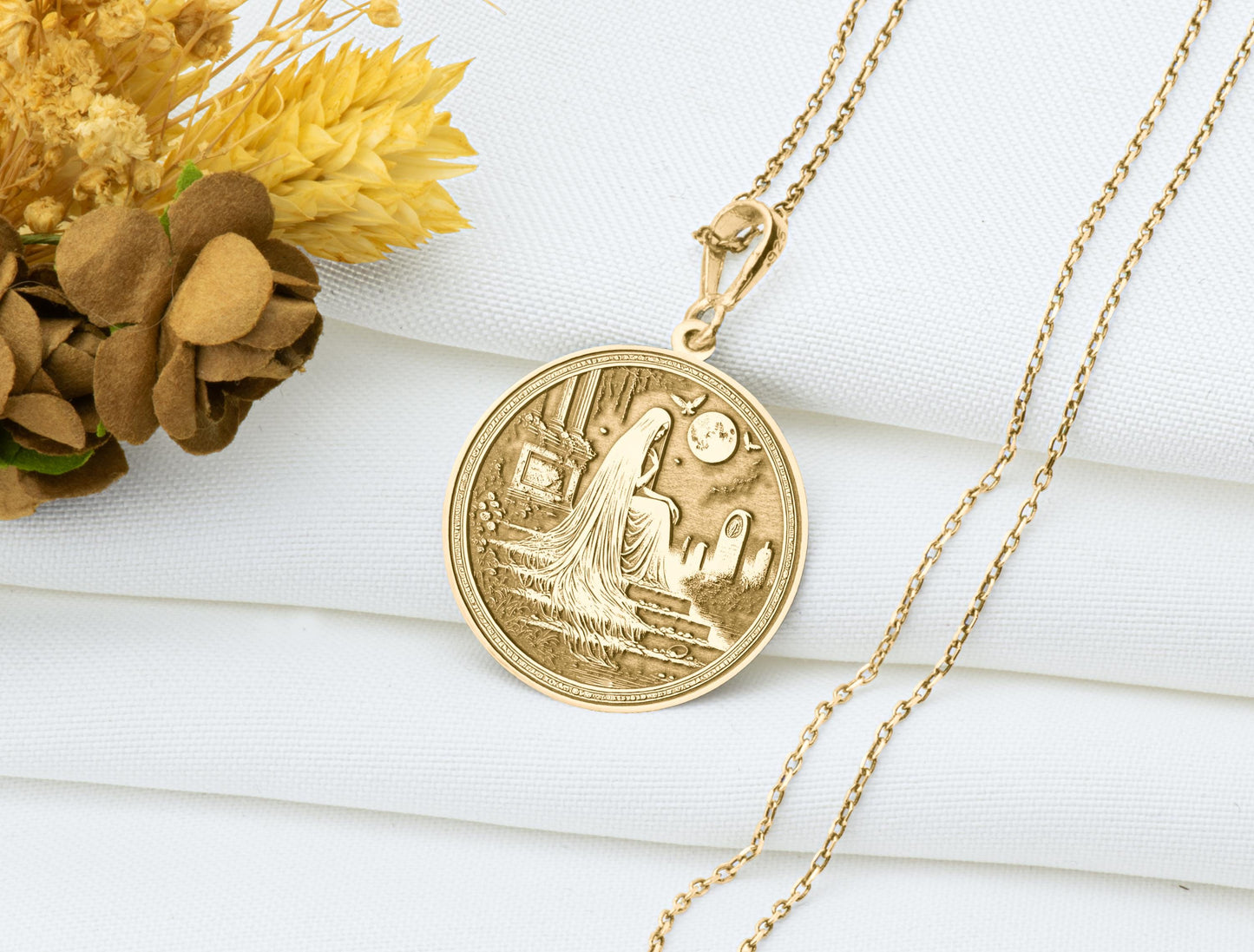 White Lady Pendant: Medieval Ghost Necklace, Tragic Beauty Charm