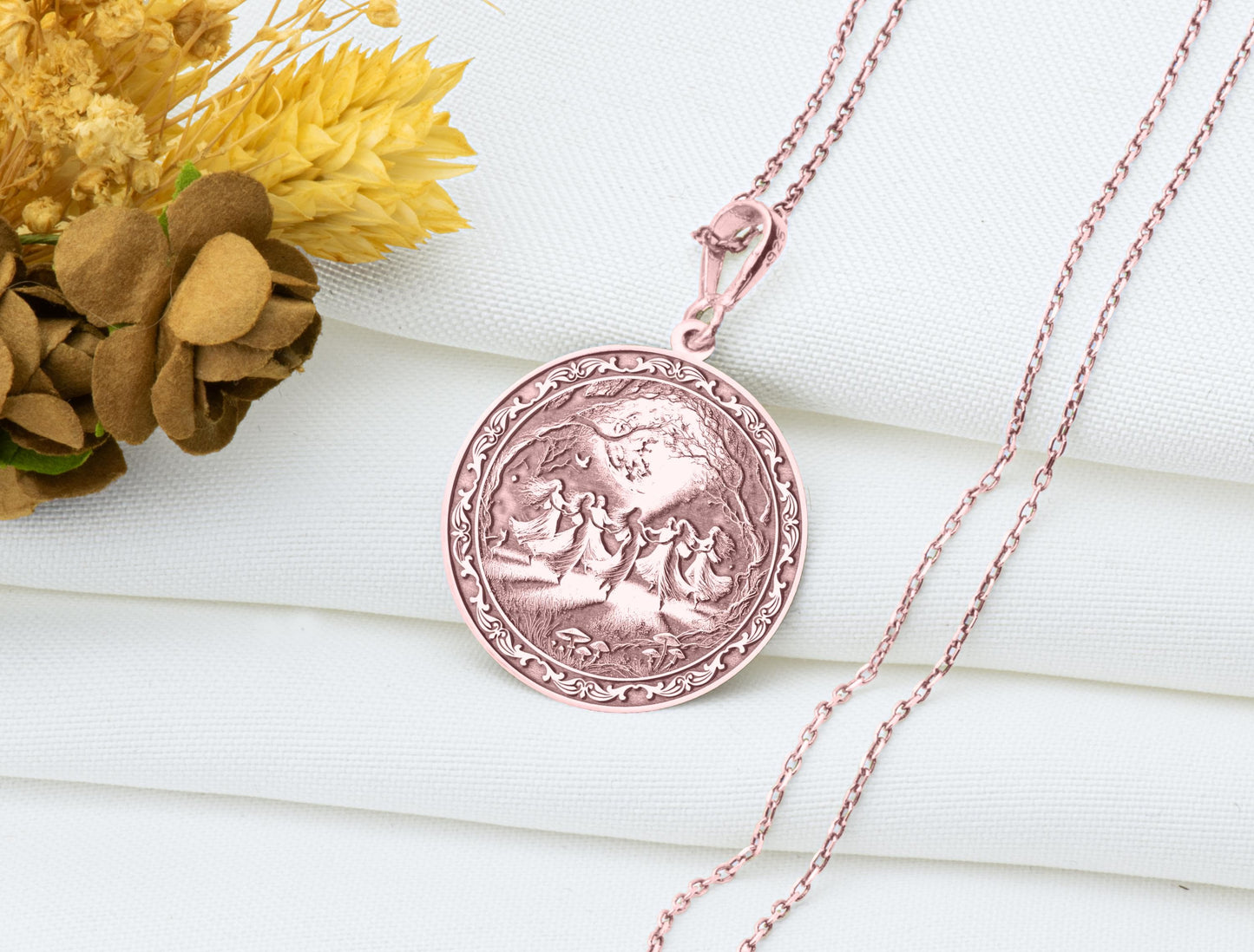 Witch Circle Pendant: Coven Gathering Necklace, Occult Amulet