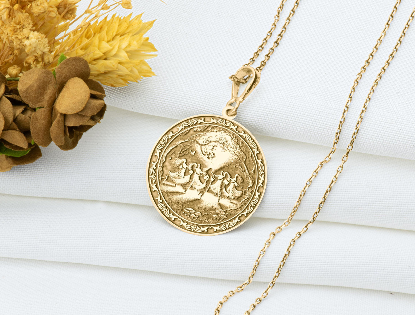 Witch Circle Pendant: Coven Gathering Necklace, Occult Amulet