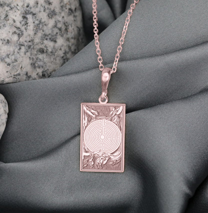 Labyrinth Pendant: Spiritual Maze Necklace, Inner Path Charm
