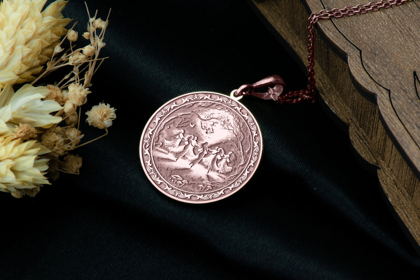 Witch Circle Pendant: Coven Gathering Necklace, Occult Amulet