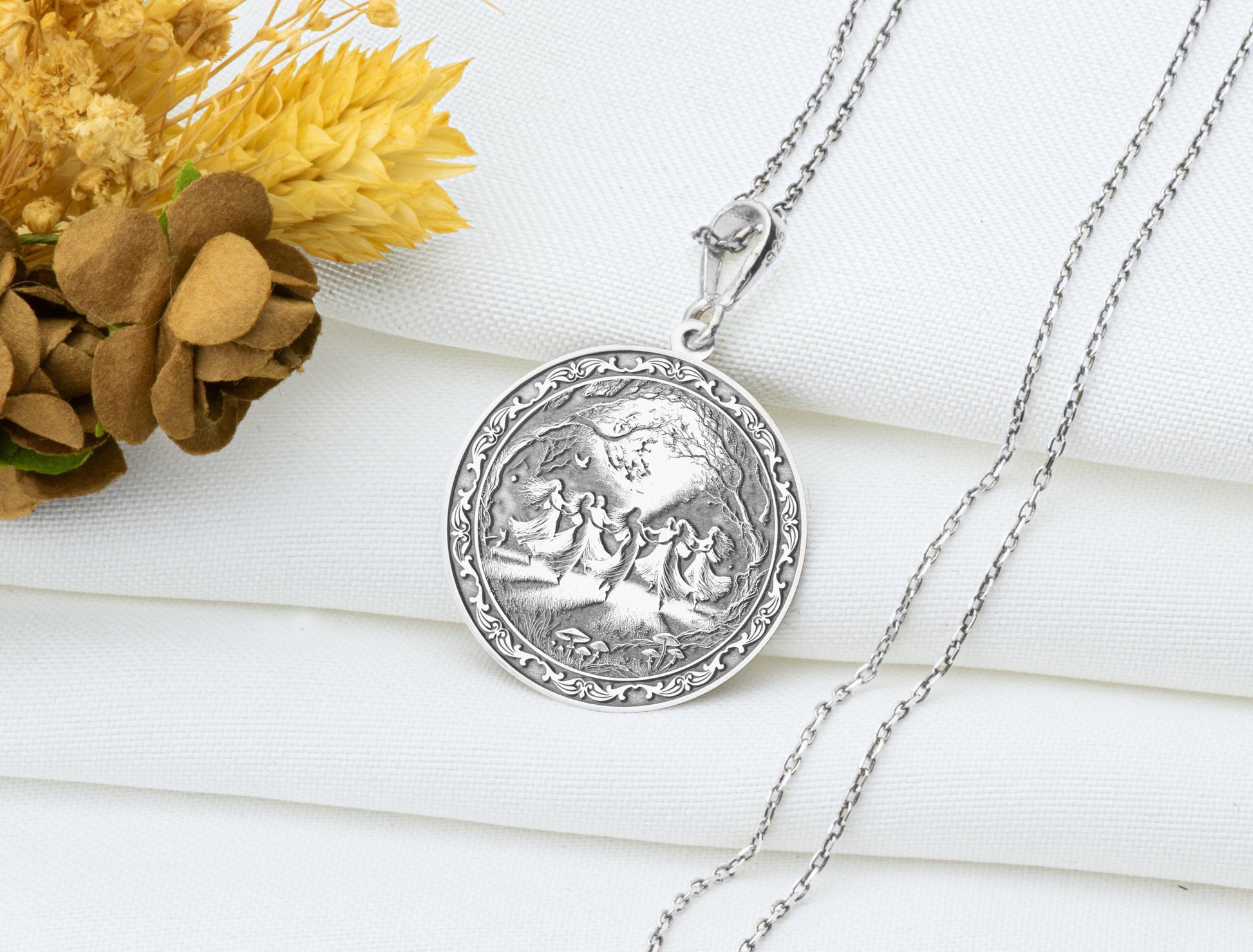 Witch Circle Pendant: Coven Gathering Necklace, Occult Amulet