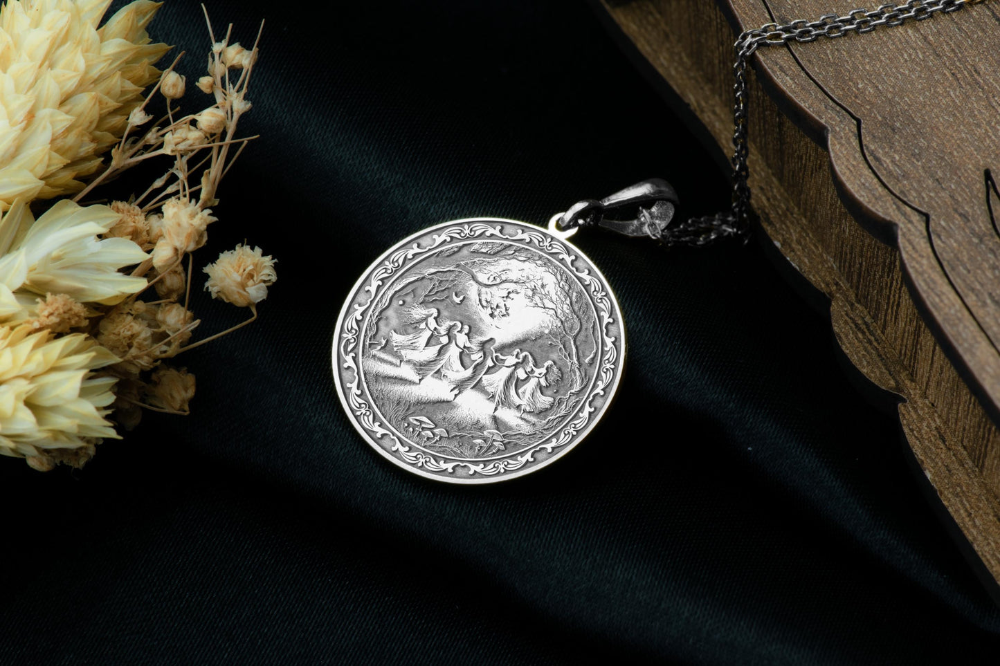 Witch Circle Pendant: Coven Gathering Necklace, Occult Amulet