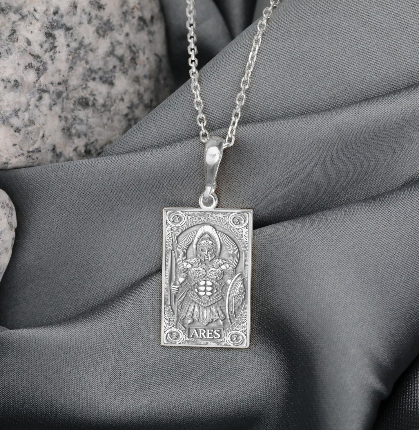 Ares Greek God Pendant: Sterling Silver Warrior Necklace