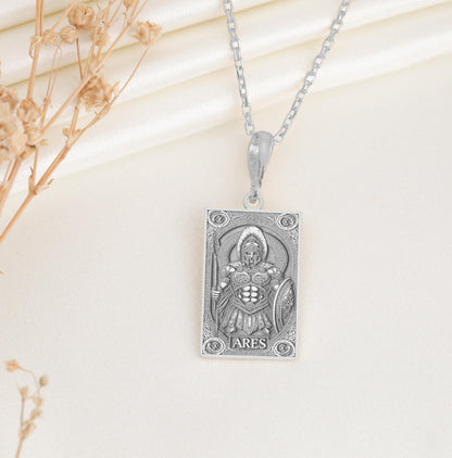 Ares Greek God Pendant: Sterling Silver Warrior Necklace