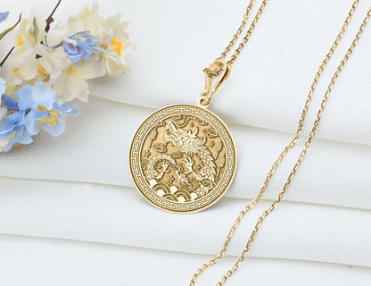 Year of the Dragon Pendant: Lunar Zodiac Necklace, Lunar Charm, Fortune Talisman