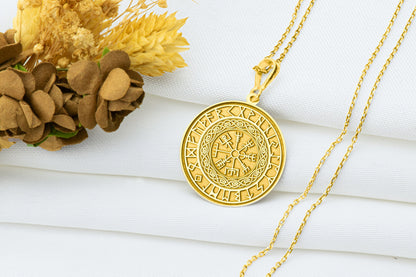 Vegvisir Viking Compass Pendant: Norse Amulet Necklace